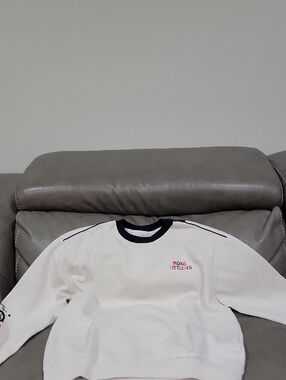 White Kids Crewneck Sweatshirt with Navy Trim